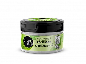 ORGANIC SHOP Pīlinga spilventņi sejas attīrīšanai ar tējas koka eļļu un glikolskābi, 20gab
